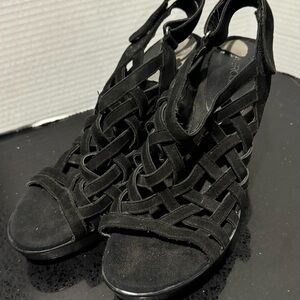 Aerosoles caged sandals velvet wedge hook latch comfy street party office US8